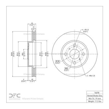 Dynamic Friction Co DFC GEOSPEC Coated Rotor - Blank - Dynamic Friction Company 604-76078 604-76078